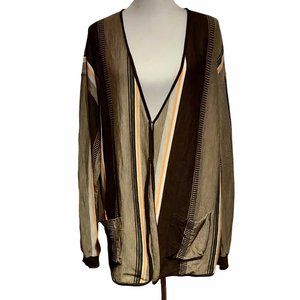 Golden State Remi Relief Mens Brown Striped 100% Linen Hook Eye L/S Cardigan XL